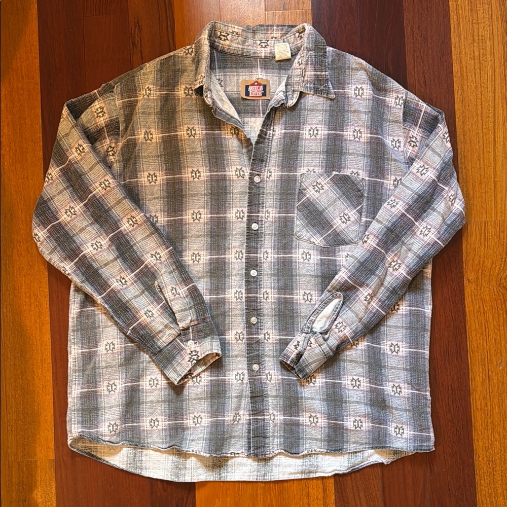 Gray and Pink Button Down Shirt with Collared Neckline